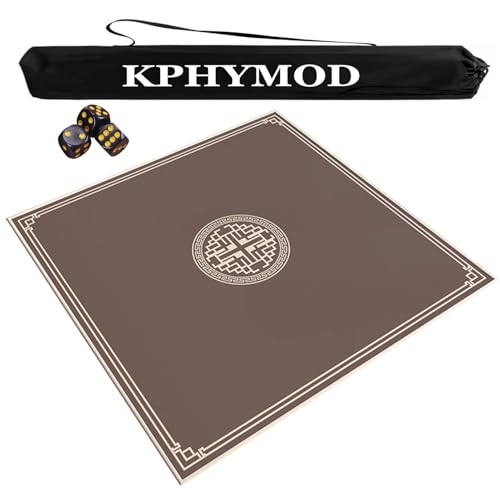 Mahjong Spiel Matte Verdickte Mahjong-Tischmatte Mit Tragetasche Und 3 Würfeln, Rutschfeste Tischabdeckung Mit Geräuschreduzierung, Spielmatte Für Poker-Paigow-Brettspiele(Brown,23.62x23.62 in) von KPHYMOD