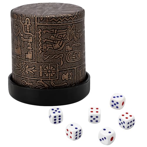 KQDRAVINE Hochwertiger Würfelbecher Leder, Kniffelbecher Leder Knobelbecher 9 cm Würfelbecher Set mit Gravur & 6 Würfeln(Dunkelbraun) von KQDRAVINE