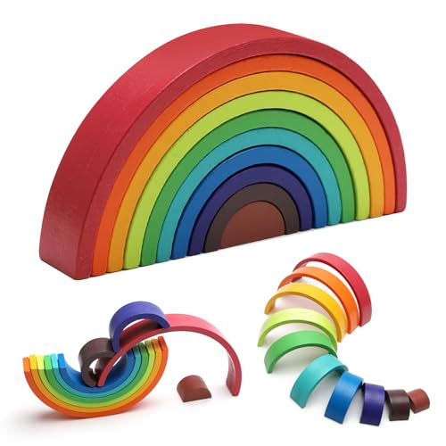 KQDRAVINE Regenbogen Holz Spielzeug, Regenbogen Bausteine Holz Vorschule Stapeln Spielzeug, 10 Teiliger Bogen für Kinder(10 Farben) von KQDRAVINE
