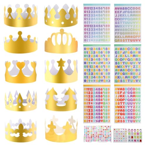 KQDRAVINE 10-Teiliges DIY-Geburtstagskronen-Set, Verstellbare Geburtstagskrone (für Mädchen), Enthält 9 Sticker für Prinzessinnen- und Königinnen-Geburtstagsfeiern von KQDRAVINE