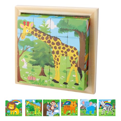 KQDRAVINE Würfelpuzzle Holz, Holzpuzzle 3D,Würfelpuzzle Puzzlespiele 6 in 1 Tier-Motive für Kinder,Montessori Spielzeug,lernendes pädagogisches Holzpuzzle-Spielzeug,Holzspielzeug ab 3 4 5 Jahren von KQDRAVINE