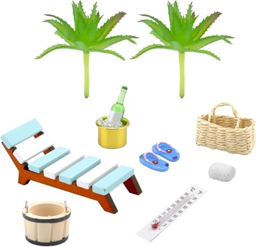 Miniatur Deko Sauna Zubehör Set,Wellness Geschenk,11 Teile Wellness Deko Zubehör,Miniatur-Sauna-Szene Schießen Requisiten Modell,Strand-Mikrolandschaft,für DIY,Geldgeschenk von KQDRAVINE