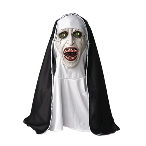 KQLHLHDYZ Halloween-Maske für Erwachsene, Nonnenmaske, Horror-Themenmaske mit Kopftuch, Helm, für Halloween, Karneval, Kostümpartys, bequem und realistisch KQLHLHDYZ Halloween-Maske für Erwachsene, Nonnenmaske, Horror-Themenmaske mit Kopftuch, Helm, für Halloween, Karneval, Kostümpartys, bequem und realistisch von KQLHLHDYZ