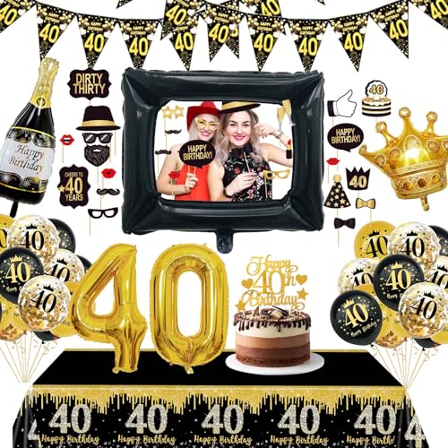 KQMGJYB 40 Geburtstag Deko Männer Frauen, Deko 40.Schwarz Gold Luftballon mit Fotorequisiten Tischdecke Vorhang für Geburtstag Party Dekoration KQMGJYB 40 Geburtstag Deko Männer Frauen, Deko 40.Schwarz Gold Luftballon mit Fotorequisiten Tischdecke Vorhang für Geburtstag Party Dekoration von KQMGJYB