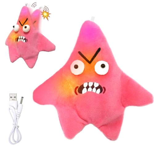 KQWVZ Angry Starfish Toy, Bewegender Und Tanzender Angry Star Toy, Mit Lichtern Angry Star Face Plush, Angry Star Spielzeug, Süßer Schulranzenanhänger, Geeignet Für Weihnachten, Geburtstagsgeschenke von KQWVZ