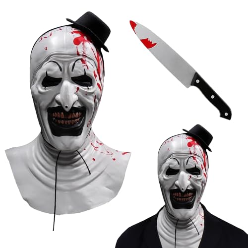 KQWVZ Art The Clown Maske, Scary Clown Masken für Erwachsene, Art The Clown Terrifier Masks, Scary the Killer ClownJoker Masken, Vollkopf JokerMaske für Halloween Cosplay Kostüm Requisiten von KQWVZ