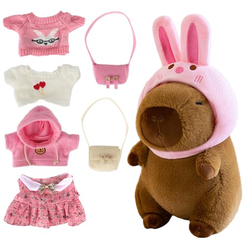 KQWVZ Capybara Kuscheltier, 23cm Capybara Plüschtier, Capybara Plüsch mit Kleidung und Accessoires, Dress Up Capybara Plüschtier, Niedlichen Capybara Plushie, Anziehspielzeug Für Mädchen Und Jungen von KQWVZ