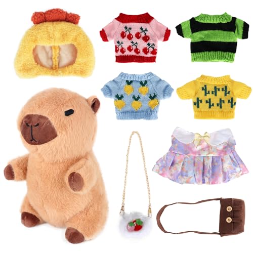 KQWVZ Capybara Plüschtier, 23cm Capybara Kuscheltier, Wasserschwein Kuscheltier, Niedlichen Capybara Plushies mit Kleidung und Accessoires, Capybara Stofftier für Geburtstagsgeschenkv (Type C) von KQWVZ