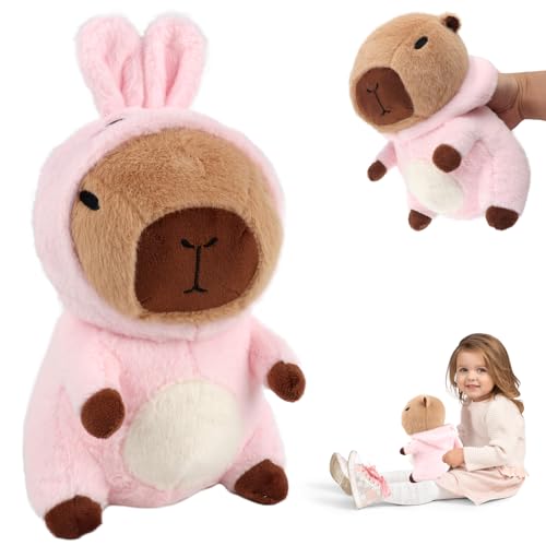 KQWVZ Capybara Plüschtier, 25cmcapybara Kuscheltier, Mit Rosa Kaninchen Hut Kuscheltier Capybara, Capybara Plush, Super Weiche Gefüllte Capybara Stofftier Plüsch Puppe Für Kinder Home Deko von KQWVZ