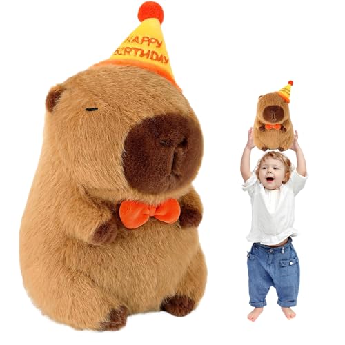 KQWVZ Capybara Plüschtier, Niedliche Capybara Kuscheltier Mit Geburtstagsmütze, Wasserschwein Kuscheltier, Capybara Plüsch Kissen Spielzeug, Geschenk für Kinder Jungen Mädchen(23 cm) von KQWVZ