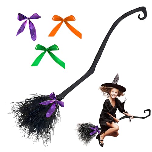 KQWVZ Hexenbesen mit Band, Halloween Witch Broom, Halloween Magic Broom, Halloween Floating Broom, Requisiten Hexenbesen, Halloween-Dekoration, Cosplay-Besen für Halloween-Party(128 cm x 32 cm) von KQWVZ