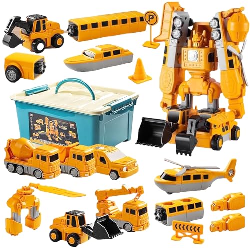 KQWVZ Magnetischer Verformung Roboter, 35pcs Baustellenfahrzeuge Auto Spielzeugset, Roboter Spielzeug Bausteine Geschenk Mit Aufbewahrungsbox, Magnetische Autos Für Jungen Und Mädchen Im Alter von KQWVZ