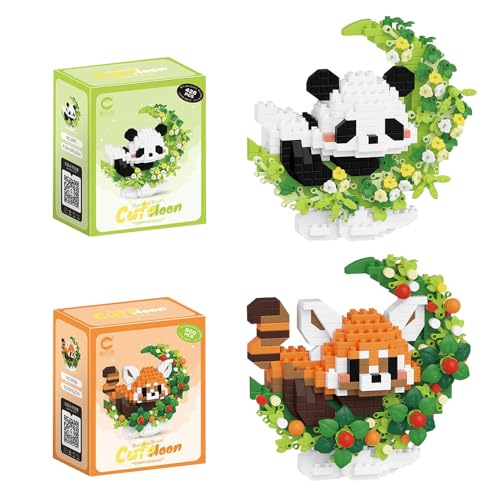 KQWVZ Mini Bausteine Panda, 2PCS Panda Bausteines Set, Mini Klemmbausteine Tiere, MiniBausteineSet, DIY Klemmbausteine Modellbausatz Konstruktionspielzeug, Geschenke für Erwachsene und Kinder von KQWVZ