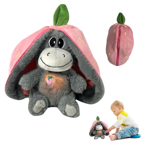 KQWVZ Schlafender Plüsch Esel, Atmendes Kuscheltier Esel Mit Atembewegung Und Musik, Schlummer Kuscheltier, Kuscheltier Mit Herzschlag, Erwachsene Und Kinder Lindert ängste（Erdbeere） von KQWVZ