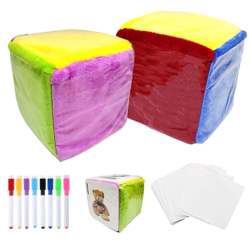 KQWVZ Würfel Mit Einstecktaschen, 2 Stück Taschenwürfel, 10 CM DIY Education Spiele Spielwürfel Würfel Mit 50 Karte, Blanko Würfels Mit Einstecktaschen Mit 8 Stift, Für Kindergarten, Vorschule, Schule von KQWVZ