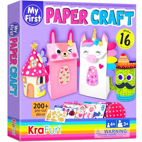 KRAFUN Einhorn-Hasen-Papier-Bastelset für Mädchen ab 3 Jahren, 16 DIY-Kunstprojekte, Papiermaterialien, Anleitung, Wiederverwendbare Box, Kreatives Lernspielzeug von KRAFUN