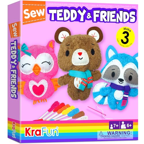 KRAFUN Nähset für Kinder, Anfänger, Kunst und Handwerk, enthält 3 Stofftier-Puppen, Anleitung und Plüschfilz-Materialien, Stickfähigkeiten, kinder nähset, nähset teddybär, bastelset kinder KRAFUN Nähset für Kinder, Anfänger, Kunst und Handwerk, enthält 3 Stofftier-Puppen, Anleitung und Plüschfilz-Materialien, Stickfähigkeiten, kinder nähset, nähset teddybär, bastelset kinder von KRAFUN