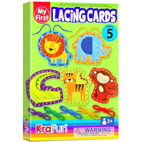 KRAFUN Safari-Tier-Schnürkarten-Set für Kinder ab 3 Jahren, 5 Anfänger-Projekte mit Löwe, Affe, Elefant, Tiger, Krokodil, Anleitung, Feinmotorik-Spielzeug KRAFUN Safari-Tier-Schnürkarten-Set für Kinder ab 3 Jahren, 5 Anfänger-Projekte mit Löwe, Affe, Elefant, Tiger, Krokodil, Anleitung, Feinmotorik-Spielzeug von KRAFUN