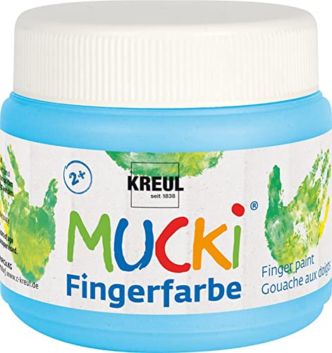 KREUL 23113 - Mucki leuchtkräftige Fingerfarbe, 150 ml in hellblau, auf Wasserbasis, parabenfrei, glutenfrei, laktosefrei und vegan, auswaschbar, vermalbar mit Pinsel, Schwamm, Spachtel und Fingern von Kreul