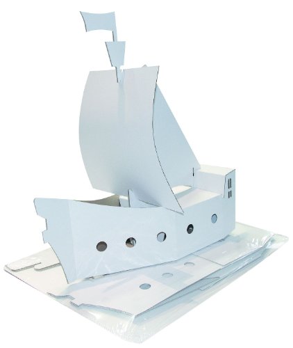 KREUL 39101 - Joypac Bastelkarton Piratenschiff, ca. 48 x 18 x 50 cm groß, aus stabiler weißer Pappe, zum bemalen, bekleben und dekorieren, ideal für Kinder von Kreul