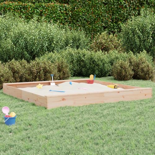 Sandkasten für Kinder, Garten, mit Sitzgelegenheiten, quadratisch, massives Kiefernholz, Set für Kinder von 3-8 Jahren für Patio Garten von KRHINO