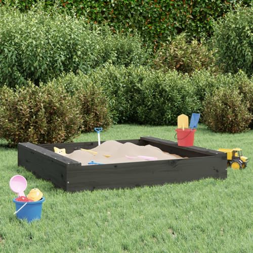 Sandkasten für Kinder, Garten-Set, Sandkasten mit Sitzen, quadratisch, massives Kiefernholz, Grau, Set für Kinder von 3-8 Jahren für Patio Garten von KRHINO