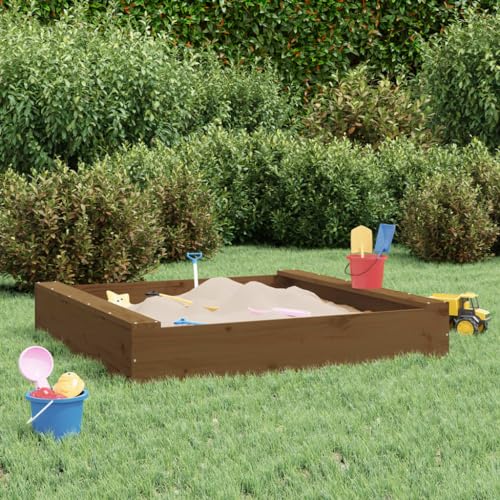Sandkasten für Kinder, Garten-Set, Sandkasten mit Sitzen, quadratisch, massives Kiefernholz, Honigbraun, Set für Kinder von 3-8 Jahren für Patio Garten von KRHINO