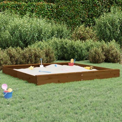 Sandkasten für Kinder, Garten-Set, Sandkasten mit Sitzen, quadratisch, massives Kiefernholz, Honigbraun, Set für Kinder von 3-8 Jahren für Patio Garten von KRHINO