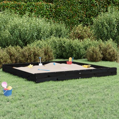 Sandkasten für Kinder, Garten-Set, Sandkasten mit Sitzen, quadratisch, massives Kiefernholz, Schwarz, Set für Kinder von 3-8 Jahren für Patio Garten von KRHINO