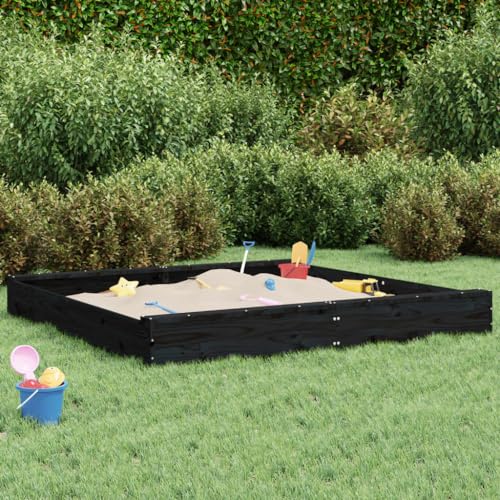 Sandkasten für Kinder, Garten-Set, Sandkasten mit Sitzen, quadratisch, massives Kiefernholz, Schwarz, Set für Kinder von 3-8 Jahren für Patio Garten von KRHINO