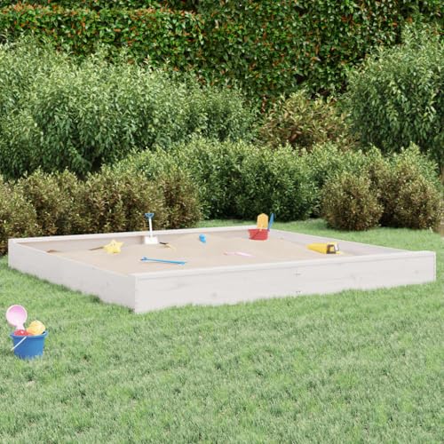 Sandkasten für Kinder, Garten-Set, Sandkasten mit Sitzen, quadratisch, massives Kiefernholz, Weiß, Set für Kinder von 3-8 Jahren für Patio Garten von KRHINO