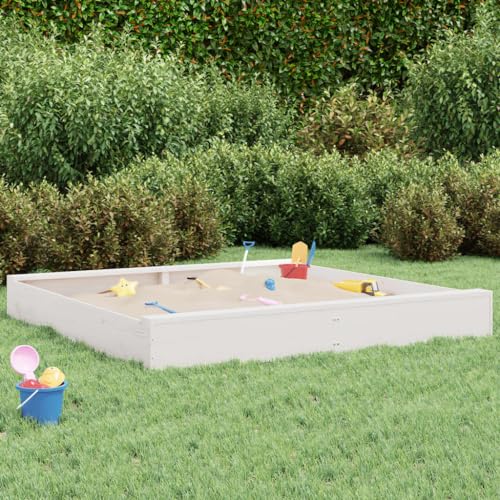 Sandkasten für Kinder, Garten-Set, Sandkasten mit Sitzen, quadratisch, massives Kiefernholz, Weiß, Set für Kinder von 3-8 Jahren für Patio Garten von KRHINO