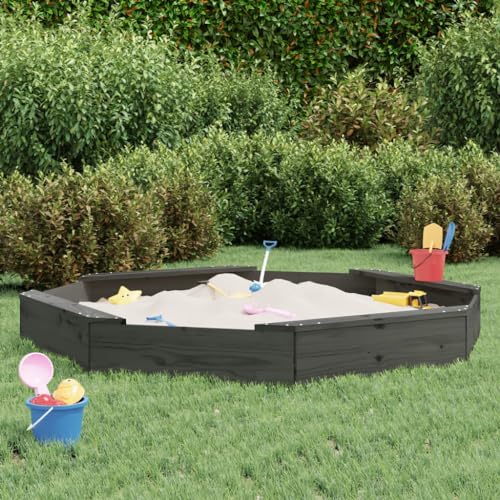 Sandkasten für Kinder, Garten-Set, Sandkasten mit achteckigen Sitzen, massives Kiefernholz, Grau, Set für Kinder von 3-8 Jahren für Patio Garten von KRHINO