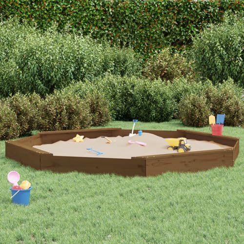 Sandkasten für Kinder, Garten-Set, Sandkasten mit achteckigen Sitzen, massives Kiefernholz, Honigbraun, Set für Kinder von 3-8 Jahren für Patio Garten von KRHINO