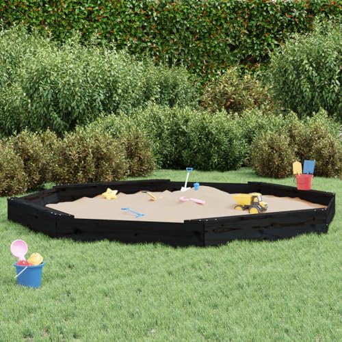 Sandkasten für Kinder, Garten-Set, Sandkasten mit achteckigen Sitzen, massives Kiefernholz, Schwarz, Set für Kinder von 3-8 Jahren für Patio Garten von KRHINO