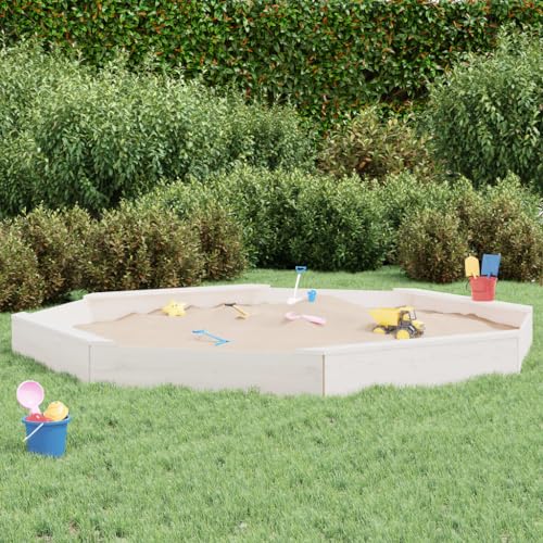 Sandkasten für Kinder, Garten-Set, Sandkasten mit achteckigen Sitzen, massives Kiefernholz, weiß, Set für Kinder von 3-8 Jahren für Patio Garten von KRHINO