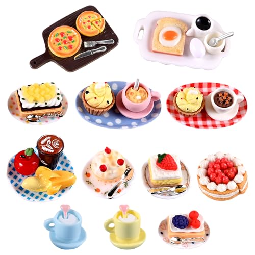 40 Stücke Miniatur Essen und Trinken Mini Küche Kleine Puppenzubehör Spielgeschirr Küchenspielzeug Mini Food Puppenhaus Küche Spielharz Mini Essen für Miniküche, Mini Teeparty, DIY Mikrolandschaft von KRISFD
