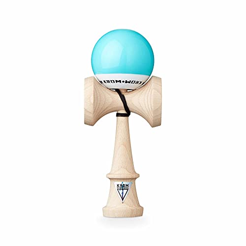 KROM Original Kendama aus Holz für Anfänger und Fortgeschrittene - POP LOL Hellblau - Geschicklichkeitsspiel für draußen und drinnen - Holzspielzeug mit Schnur und Ball von KROM