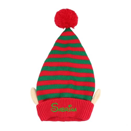 Personalisierte Weihnachtsmütze mit Namen, individuell bestickte Weihnachtsmütze für Baby, Kleinkind und Erwachsene, Familie (rot) von KRUIJHEU