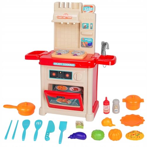 KRUMAD Kinderküche Spielzeug ab 3 Jahre, Spielküche mit Backofen, Herd, Wasserhahn, Sound & Dampfeffekt, 42-teiliges Zubehör Set, Kinder küche Holz Imitation Game, Geschenk zur Taufe von KRUMAD
