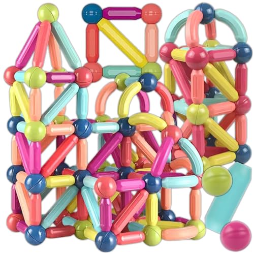 KRUMAD Magnetische Bausteine, 120 Teile, Magnetspiel Kinder, Magnetische Konstruktionsspielzeug, Magnetbausteine Set ab 3 Jahre, Lernspielzeug für Kinder Mädchen Jungen, Geschenk Einschulung von KRUMAD