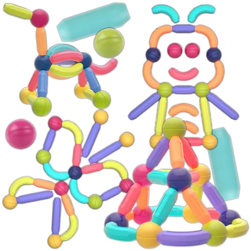 KRUMAD Magnetische Bausteine, 66 Teile, Magnetspiel Kinder, Magnetische Konstruktionsspielzeug, Magnetbausteine Set ab 3 Jahre, Lernspielzeug für Kinder Mädchen Jungen, Geschenk Einschulung von KRUMAD
