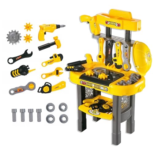 KRUMAD Werkbank Kinder 22-teilig, Spielzeug ab 3 Jahre, Werkzeug Set mit Bohrmaschine, Hammer, Schraubendreher, Helm & Zubehör, Werkbank Werkstatt für Kinder, Kinderspielzeug Geschenk Junge 3 Jahre von KRUMAD