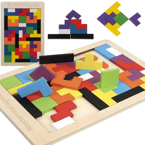 3D-Holzpuzzles 40 Bunte Bausteine Tetris Spiel für Kinder ab 3 Jahre und Erwachsene 22667 von KRUZZEL