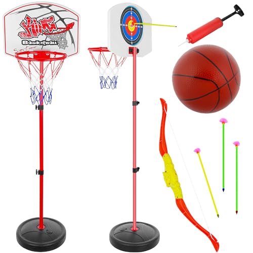 KRUZZEL Basketballkorb- und Bogenschießstand-Set 2 in 1 Verstellbar mit Zubehör 23415 von KRUZZEL