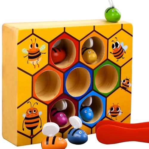 KRUZZEL Honigwaben-Sortierspiel Fleißige Bienen Geschicklichkeitsspiel Farbenerkennung für Kleinkinder Holz 21910 von KRUZZEL
