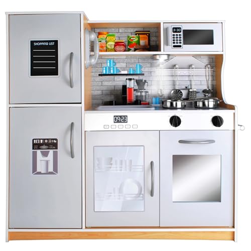 KRUZZEL Kinderküche Hellbraun - Spielküche Zubehör Lehrreich - Essensspielzeug für Jungen und Mädchen ab 3 Jahren - Realistischen Details Mit Wasserhahn, Kühlschrank, Mikrowelle, Backofen 22115 KRUZZEL Kinderküche Hellbraun - Spielküche Zubehör Lehrreich - Essensspielzeug für Jungen und Mädchen ab 3 Jahren - Realistischen Details Mit Wasserhahn, Kühlschrank, Mikrowelle, Backofen 22115 von KRUZZEL
