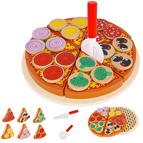 KRUZZEL Pizza-Set Zubehör aus Holz für Kinderküche und Kaufladen Inklusive Schneidebrett und Pizzaschneider 27 Teile 22471 von KRUZZEL