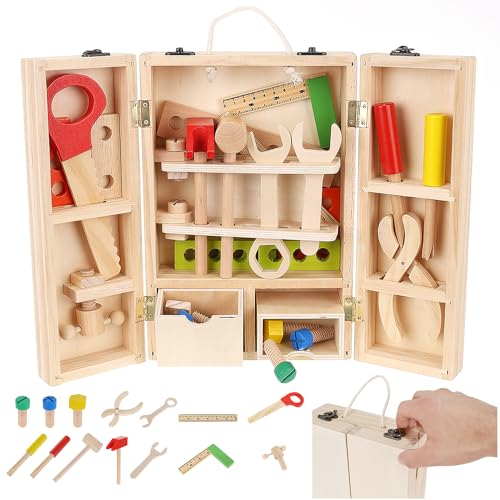 KRUZZEL Werkzeug-Spielzeug aus Holz Pädagogische BAU Spielzeug für Kinder Werkzeugkasten 9367 von KRUZZEL