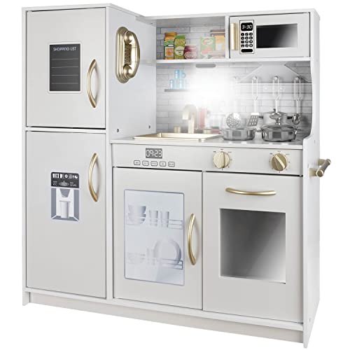 KRUZZEL Kinderküche Weiß - Spielküche Zubehör Lehrreich - Essensspielzeug für Jungen und Mädchen ab 3 Jahren - Realistischen Details Mit Wasserhahn, Kühlschrank, Mikrowelle, Backofen 22116 KRUZZEL Kinderküche Weiß - Spielküche Zubehör Lehrreich - Essensspielzeug für Jungen und Mädchen ab 3 Jahren - Realistischen Details Mit Wasserhahn, Kühlschrank, Mikrowelle, Backofen 22116 von KRUZZEL
